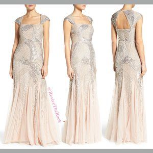 NEW Adrianna Papell Embellished‎ Cap-Sleeve Envelope Gown in Shell [ PETITE 8P ]